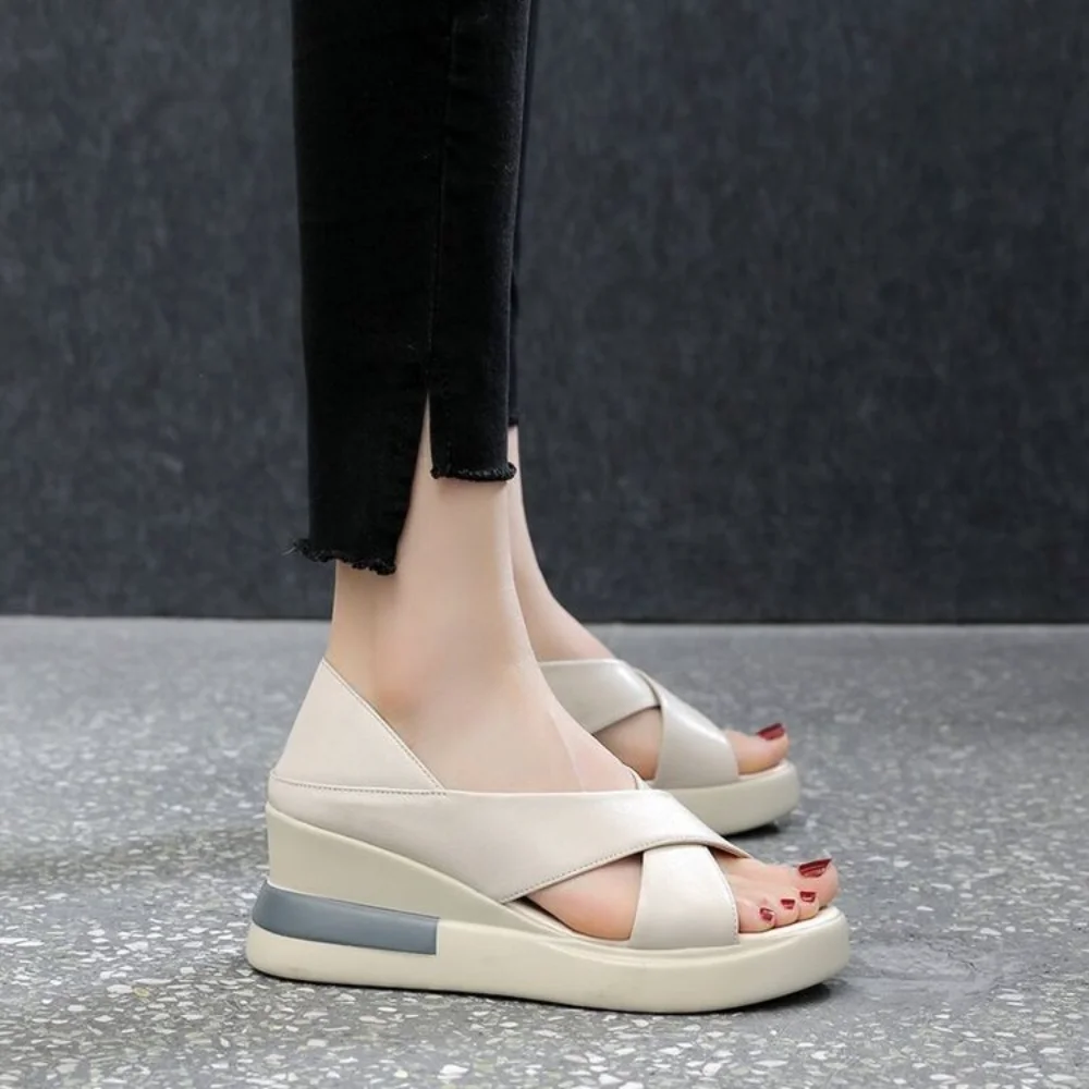 2023 Summer Women Shoes Wedge Sandals Summer Roman Open Toe Slippers Female Thick-soled Crocs Women's Shoes Sandalias De Mujer