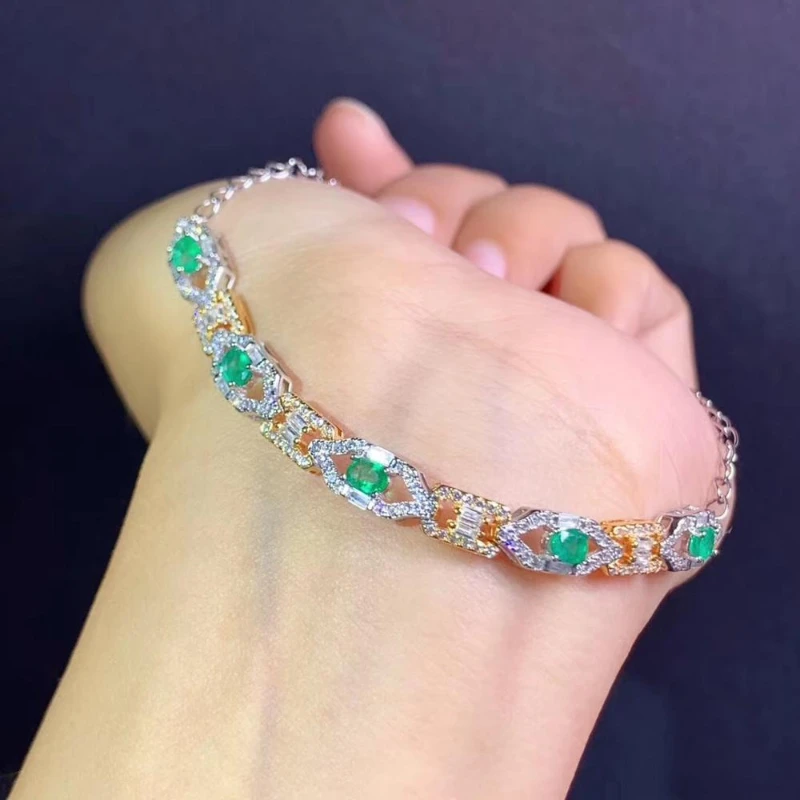 

Natural emerald bracelet 925 silver two-color electroplating women's high-end atmosphere luxury style