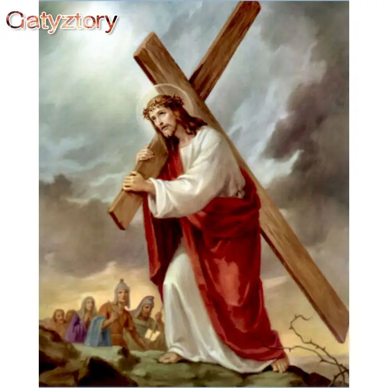 

GATYZTORY Oil Painting By Numbers Paint Kit Jesus Character Handicrafts For Adults Coloring With Numbers Home Decors