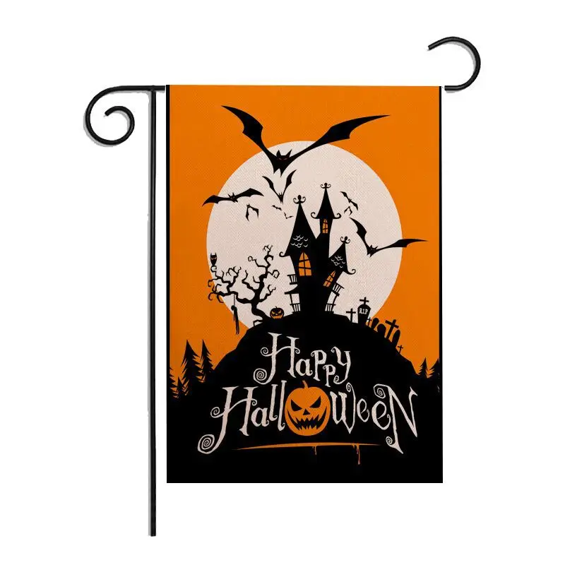 

1PC Halloween Scary Night Castle Dwarfs Jack O'lantern Garden Flag Double Sided For Holiday Outdoor Yard Decorative Flag