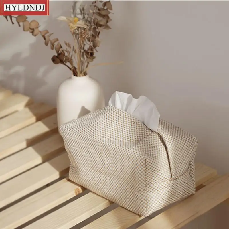 

Natural Jute Cotton and Linen Cloth Art Car with Suction Paper Box Storage Bag Family Living Room Table Use Simple Tissue Box