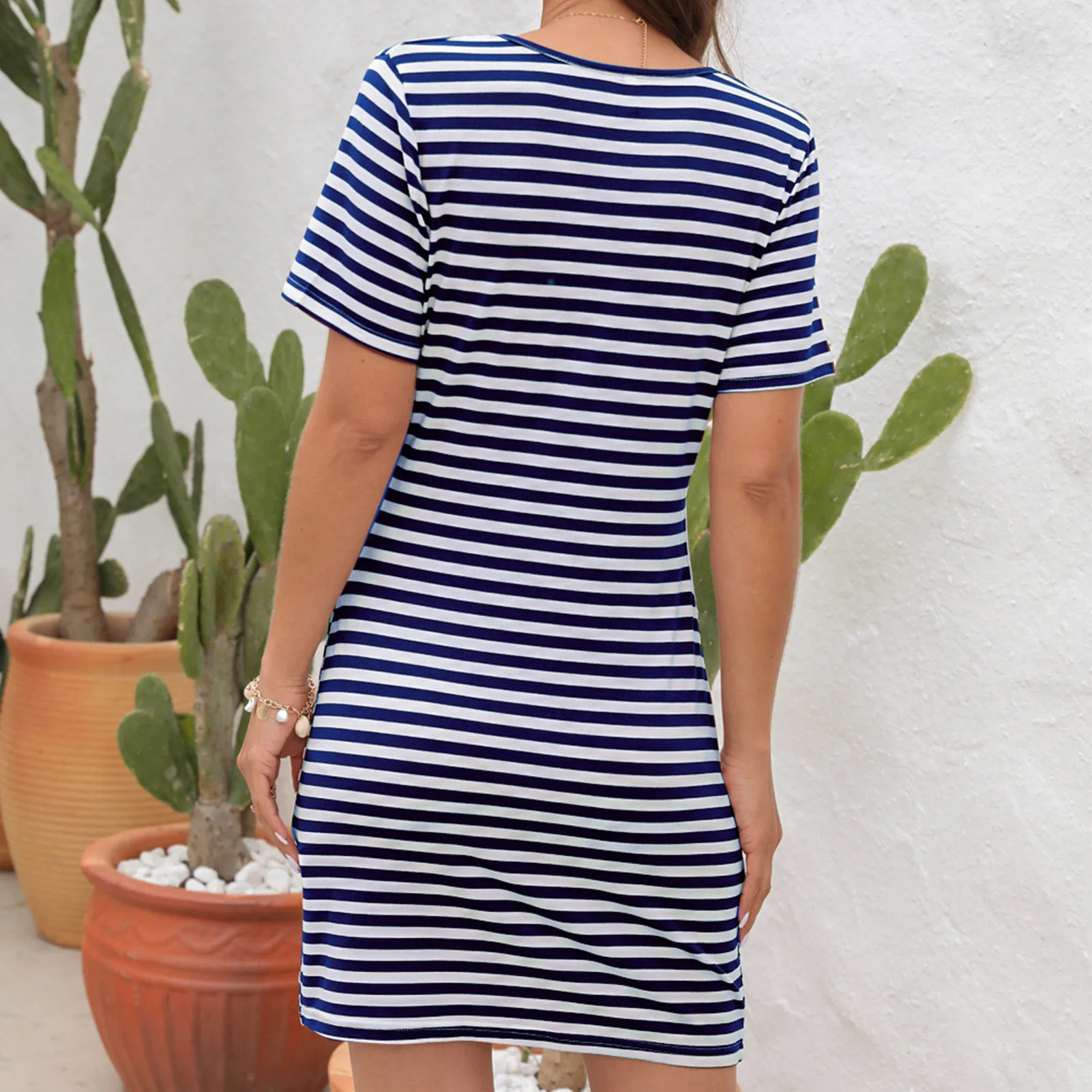 

Hollow Women Sexy Beauty Dress European Summer Bodycon Dress Fashion Striped Casual Breathable Irregular for Cocktail Party