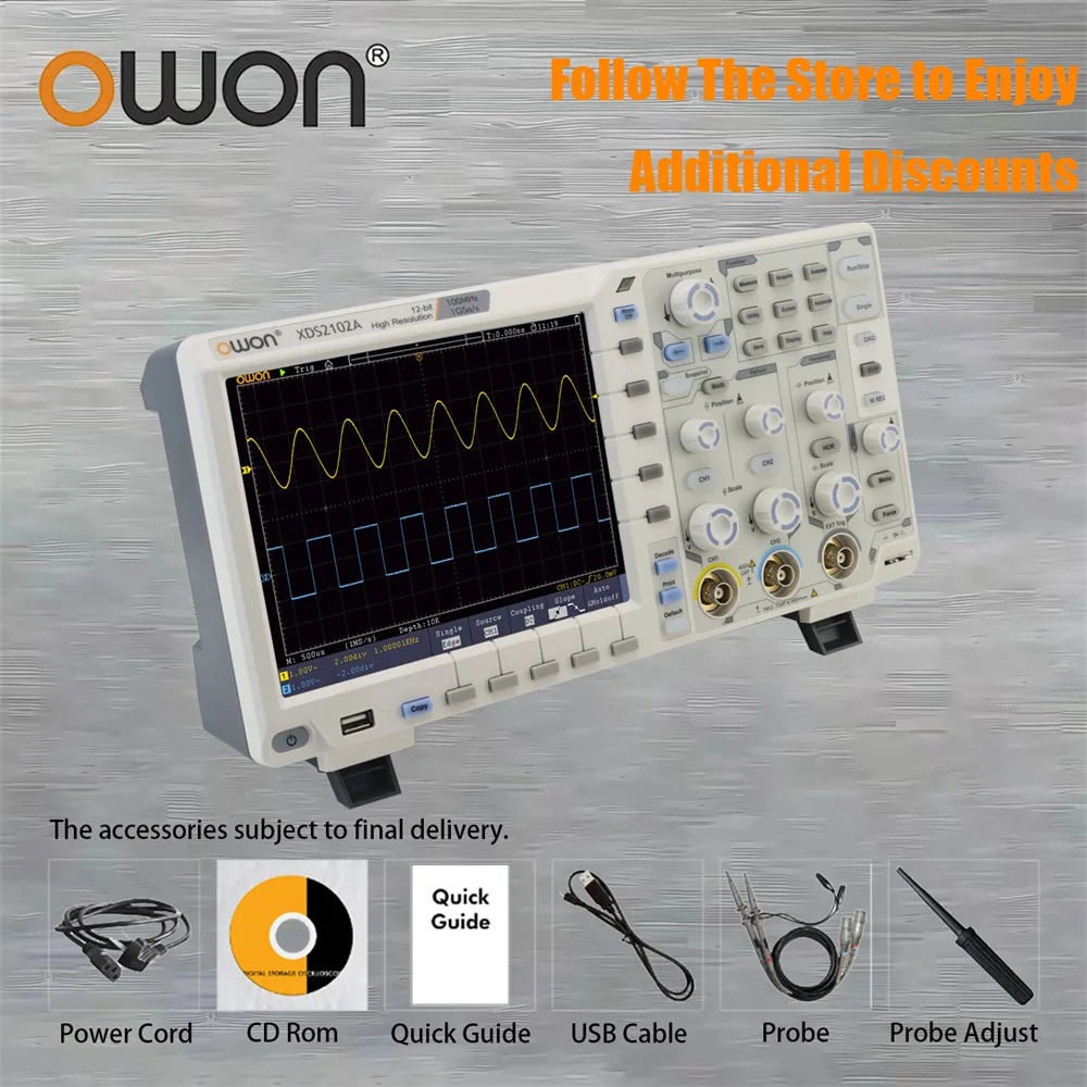 

Цифровой осциллограф Owon XDS2102A osiloскоп 1GS/s 100 МГц 2CH 20 Mpts длина записи 12 бит мультиметр