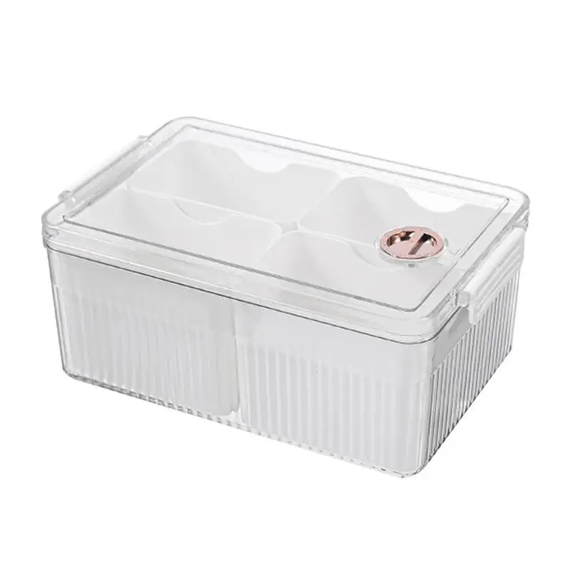 

Fridge Food Storage Box 4 Compartments Well-Sealing Reusable Divided Refrigerator Organizer Removable Container With Timer