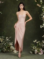 dusty rose slip evening dress women ruched scoop neck sleeveless lace up bow summer backless maxi dress casual vestidos noche