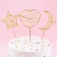 1 pc sweet metal 3d hollow out pearl heart cake toppers star moon baking cupcake toppers stick cake decorating supplies