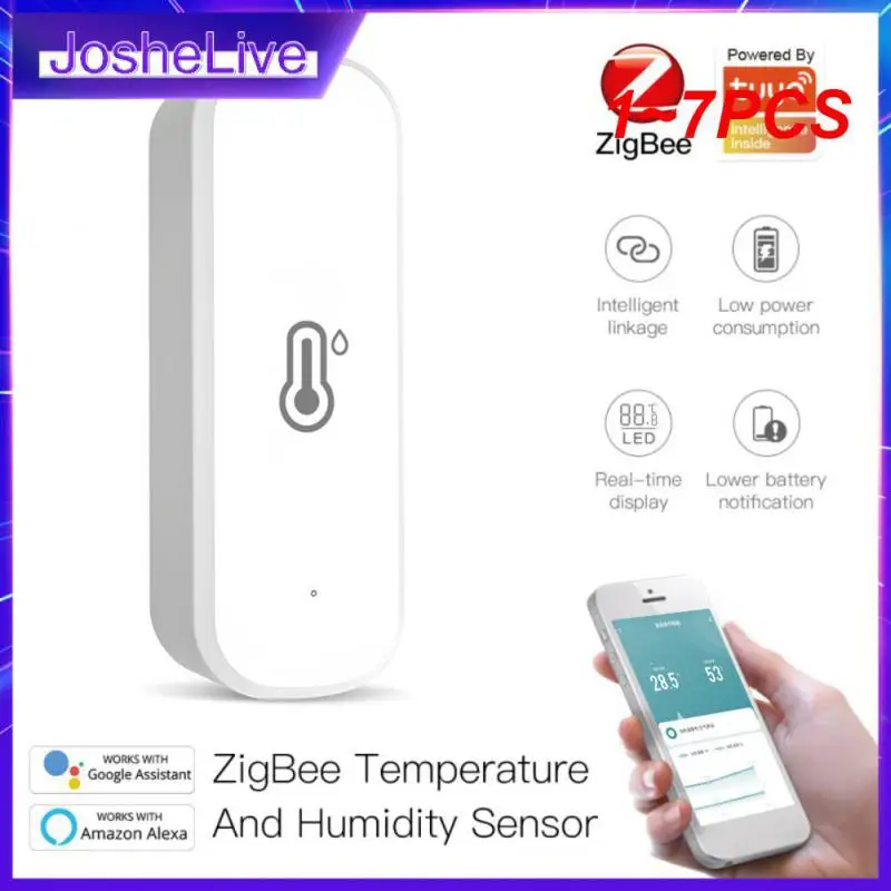 

Умный гигрометр Tuya Zigbee/Wi-Fi, устройство для измерения влажности и температуры в помещении, дистанционное управление через приложение, работает с Alexa, 1-7 шт.