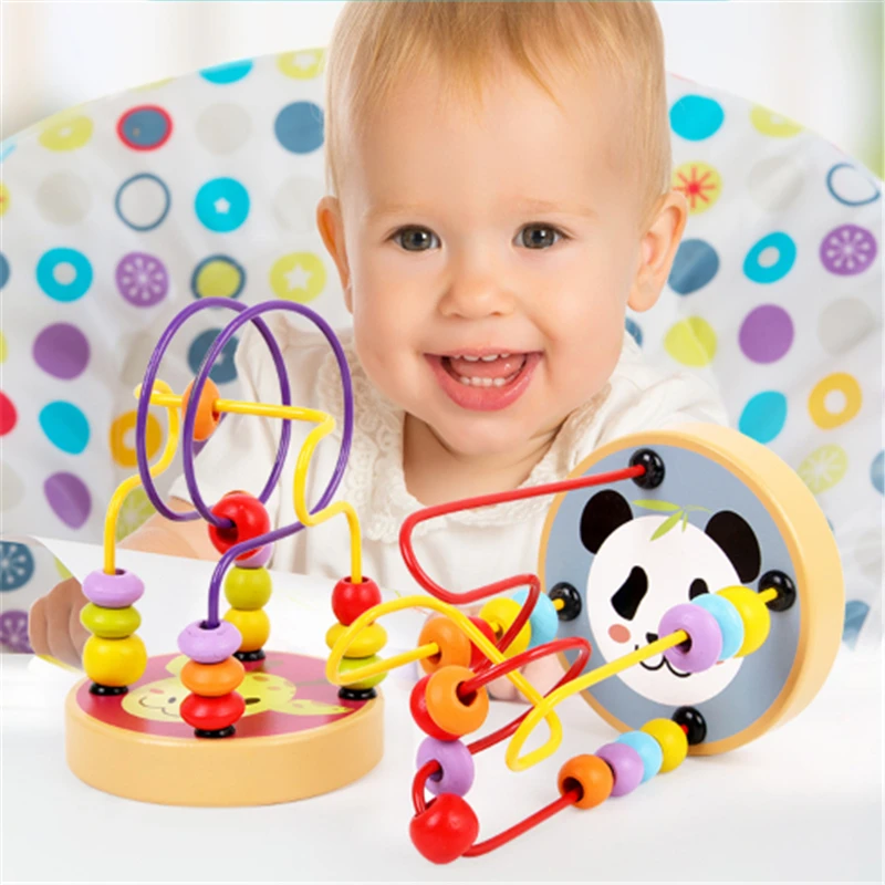 

Boys Girls montessori Wooden Toys Wooden Circles Bead Wire Maze Roller Coaster Educational Wood Puzzles Kid Toy