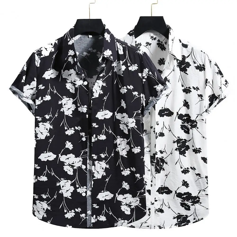 

Men Shirt Contrast Color Soft Turn-down Collar Short Sleeve Summer Top for Vacation