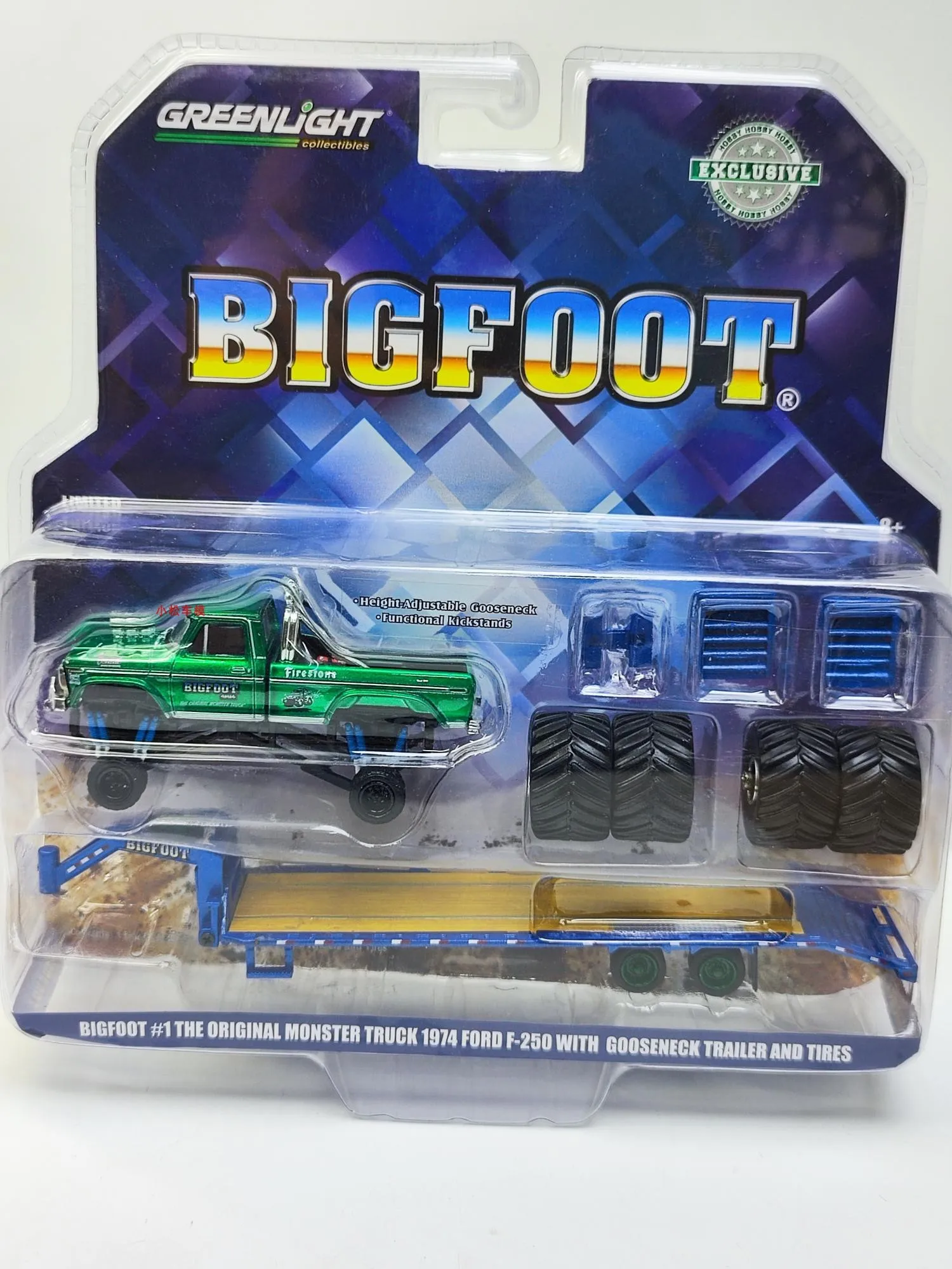 

GreenLight 1/64 Scale Die-Cast Car Model Toys 1974 Ford F-250 With Gooseneck Trailer And Tires Diecast Metal Vehicle Toy For Boy