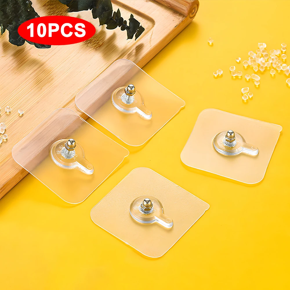 

10pcs Strong Adhesive Seamless Sticky Wall Hook Nail Mounting Rack Screw Rod Punch-Free Screw Stickers Picture Transparent Hook