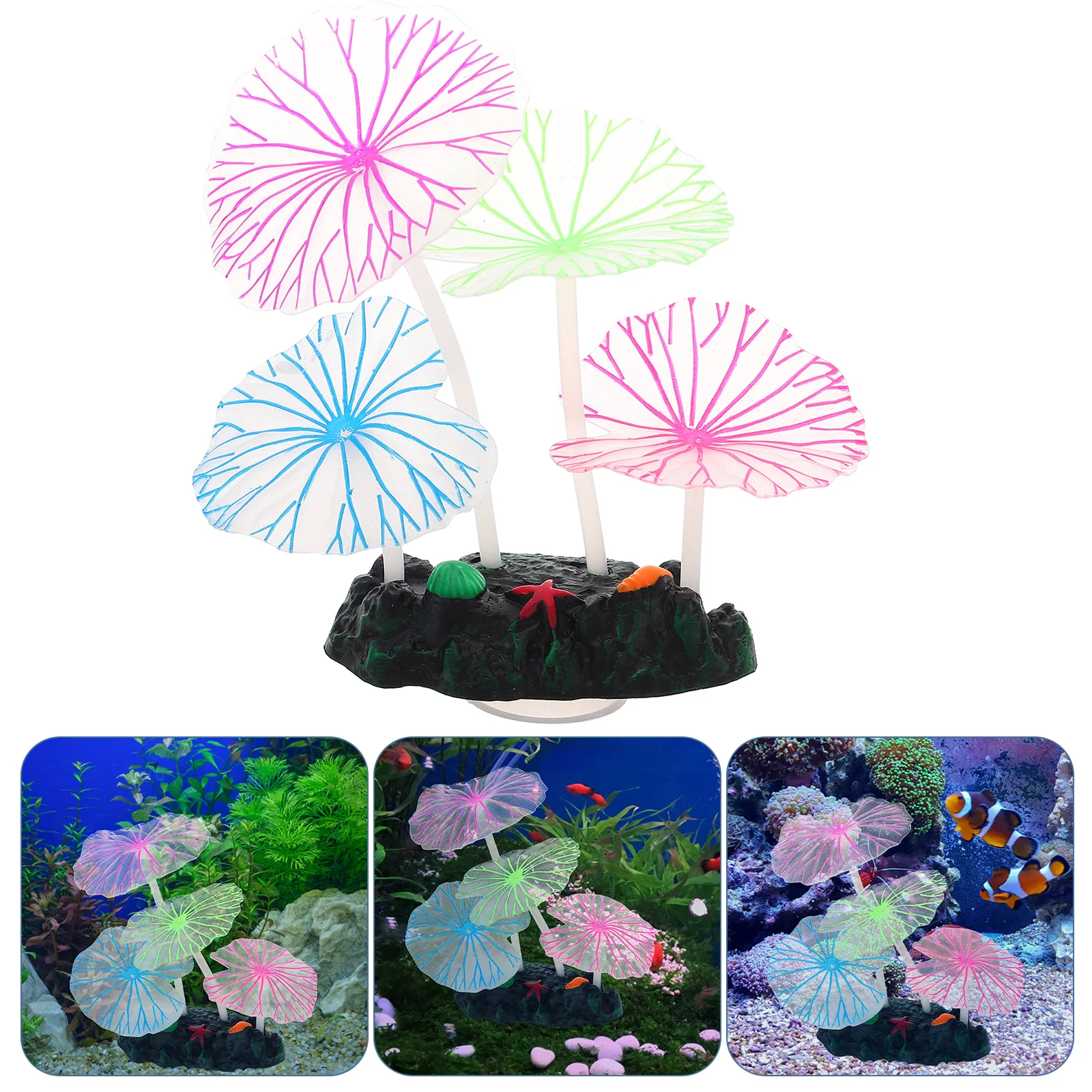 

Aquariumtank Decor Lotusleaf Artificial Ornament Fakesilicone Glowing Decorations Coral The Darkglow Decoration Landscape Leaves