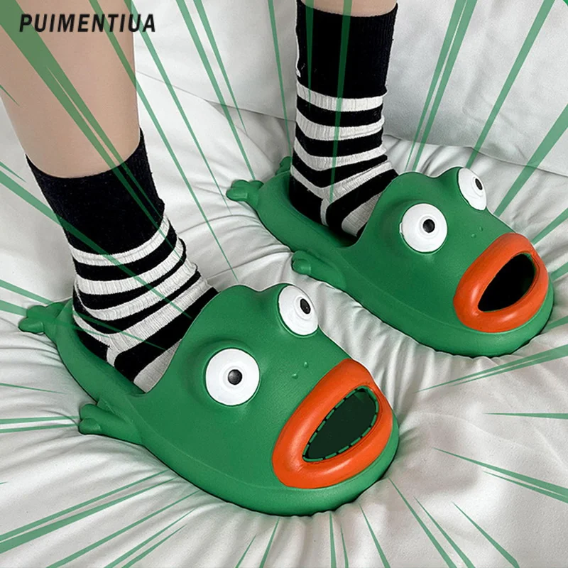 

Cartoon Cute Frog Slippers Female 2023 Summer Funny Indoor Outdoor Home Bathroom Cool Slippers Women Soft Thick Bottom Slides