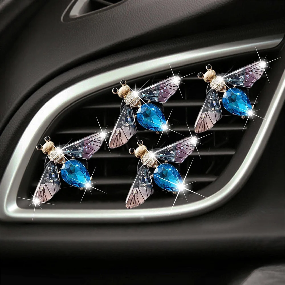 

4 Pieces Bling Rhinestone Bee Car Vent Clip Air Freshener Perfume Diffuser Automobile Conditioning Outlet Decoration Accessories