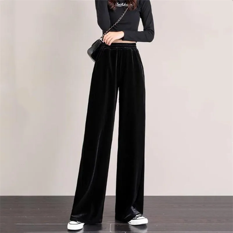 

Solid Velvet Wide Leg Pants Women High Waist Autumn Harajuku Baggy Pants Trousers Velour Pantalones De Mujer Femme 2023