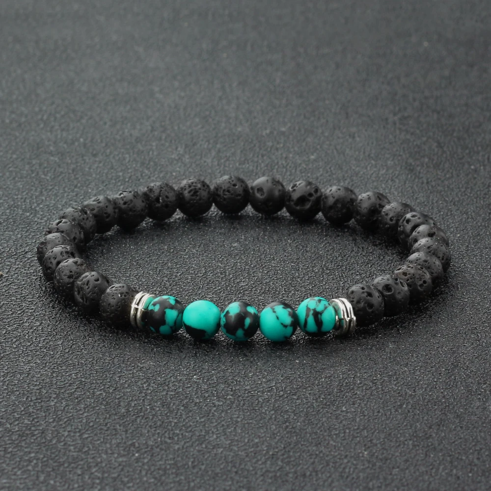

Fashion 6MM Black Blue Stone Lava Beads Bracelets Men Natural Stone Couple Distance Energy Elastic Rope Bracelets Women Jewelry