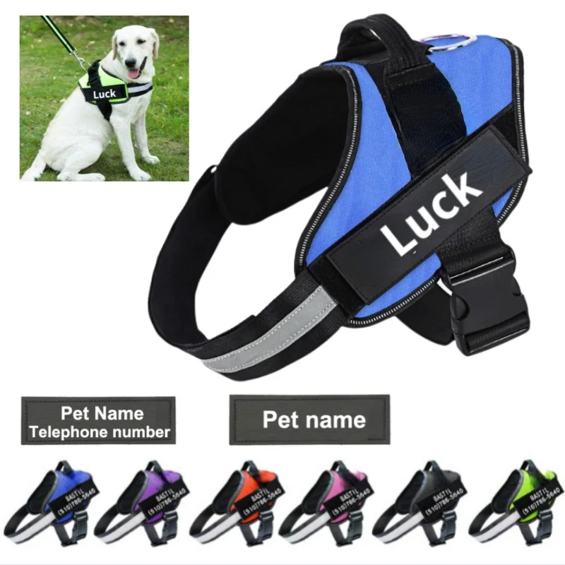 

Personalized Dog Harness Reflective Adjustable Dog Harness Vest For small large Dog With Customized Patch Dogs Training Supplies