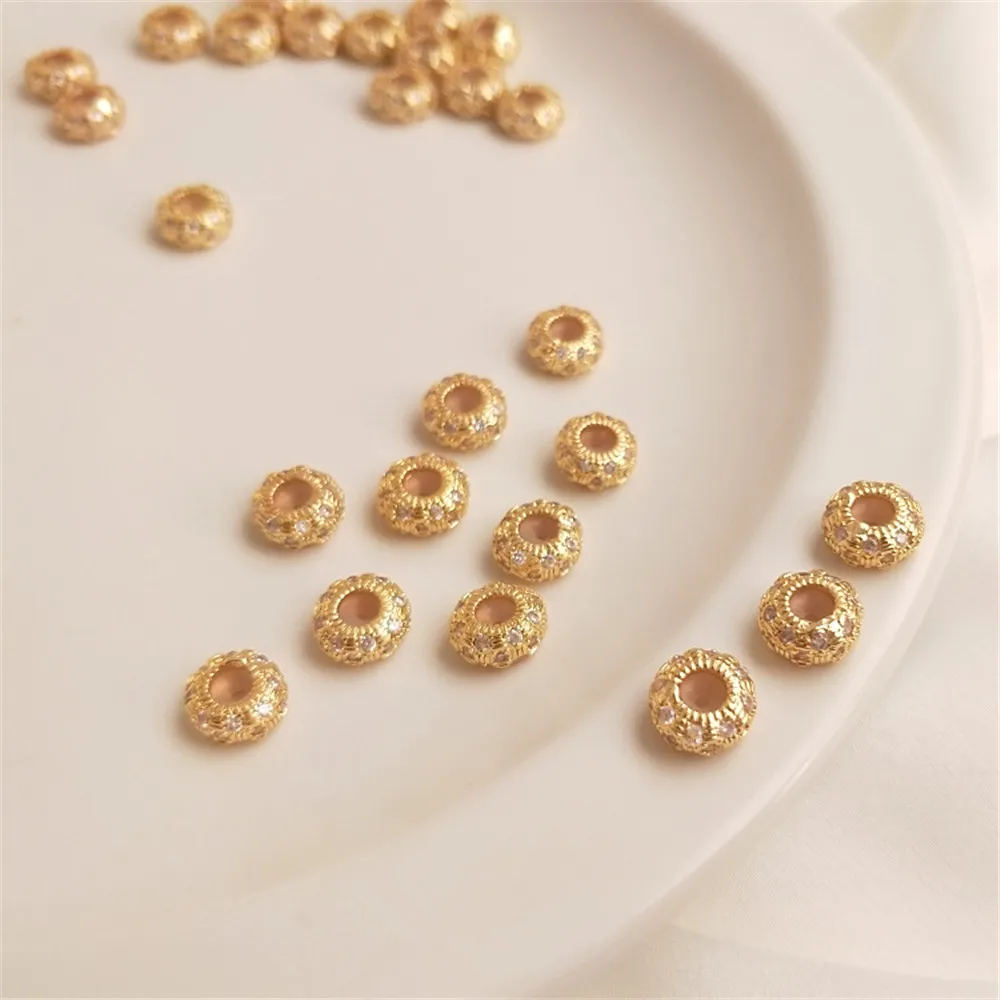 

14K Gold Filled Plated Micro-set zircon silica gel wheel bead flat bead positioning bead adjustment bead DIY chain gasket