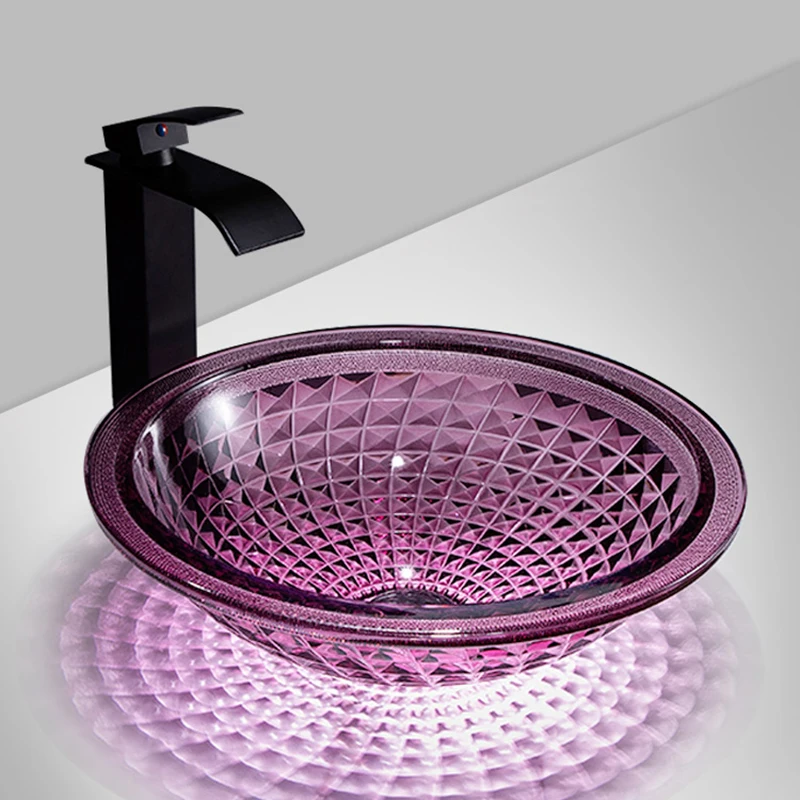 

Раковина для ванной комнаты из закаленного стекла с прозрачными фиолетовыми стразами