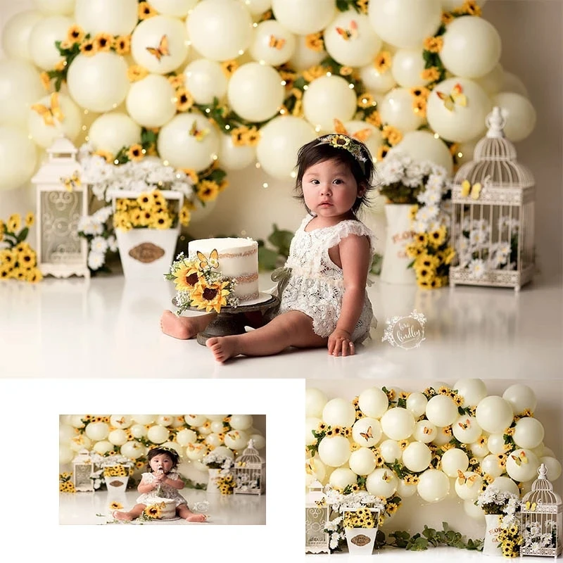 

Sunflower Girl Birthday Party Photography Background Bee Honey Jar Cake Smash Newborn Baby Shower Backdrop Photo Studio Props