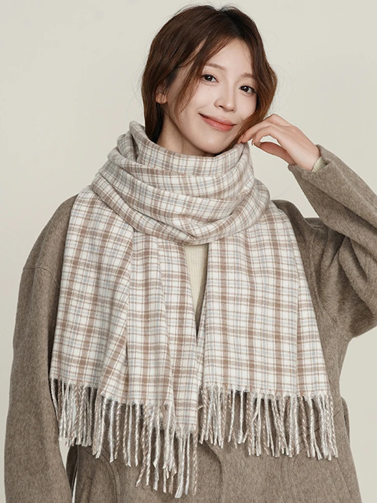 Вязаный Ретро шарф осень-зима для женщин и мужчин теплый в клетку стиле преппи из