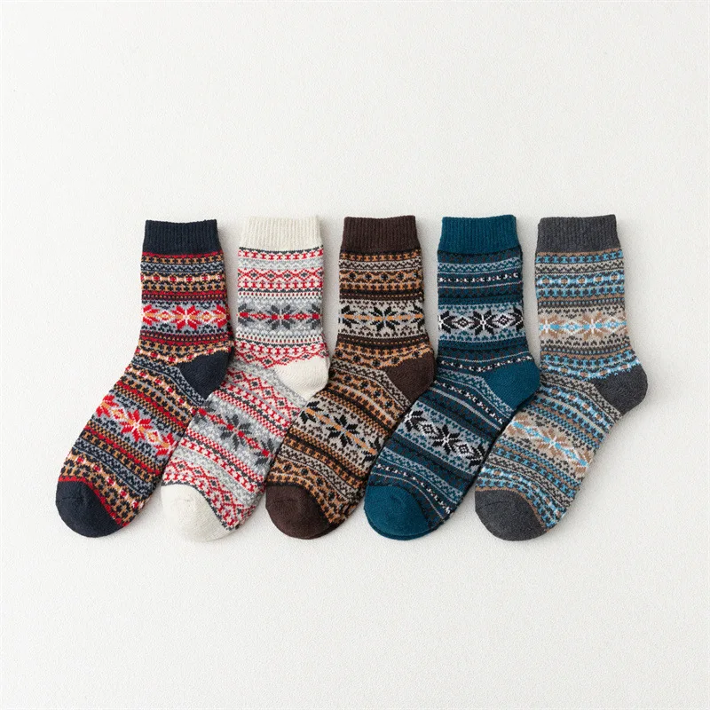 2021 New Styles Women Wool Socks Winter and Autumn Octagon Flower Warmer Cashmere Thermal Thicken Ethnic Style Women Socks