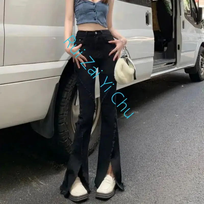 Mopping Korean Fashion Street New Flare Jeans Women Skinny High Waist Aesthetic Y2K Clothes Denim Trousers Vintage Washed Retro