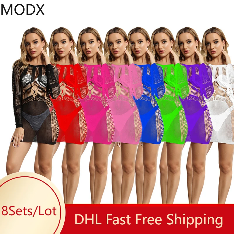 

Sexy Sheer Women Party Dresses Hollow Out Prom Birthday Bodycon Summer Long Sleeve Mini Dress Fashion Club Outfits 7152