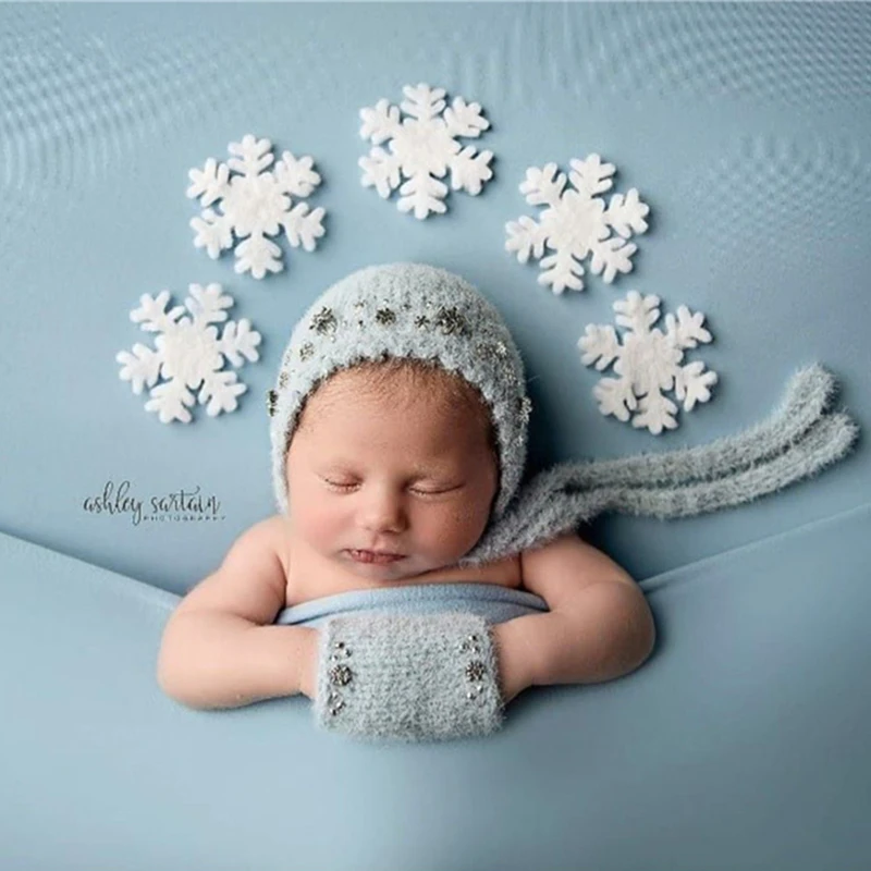 

Dvotinst Newborn Baby Photography Props Frozen Christmas Backdrops Soft Knitted Wraps Hats Background Blanket Photo Shoots Props