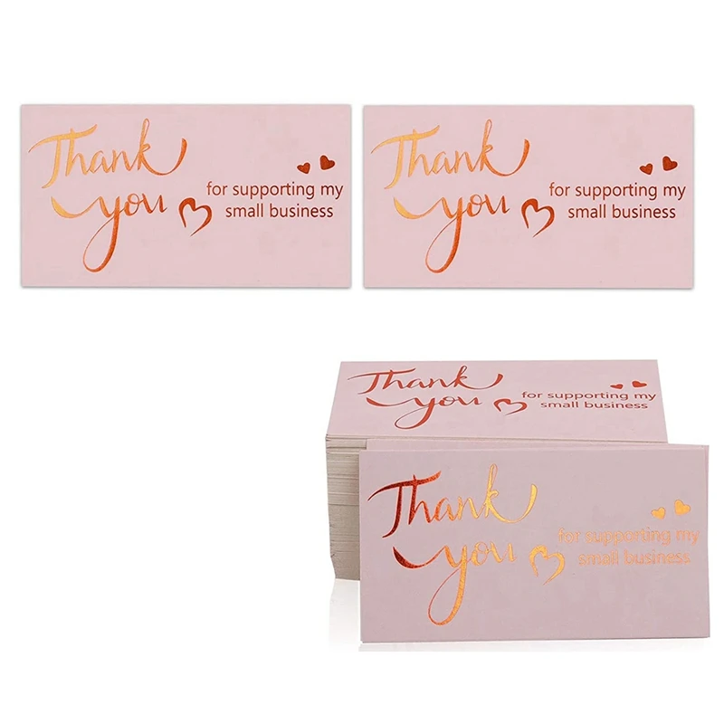

100 Pcs 2X3.5 Inches Thank You Card, Bronzing Heart-Shaped Thank You Card, DIY Sticker Label, Gift Decoration Card