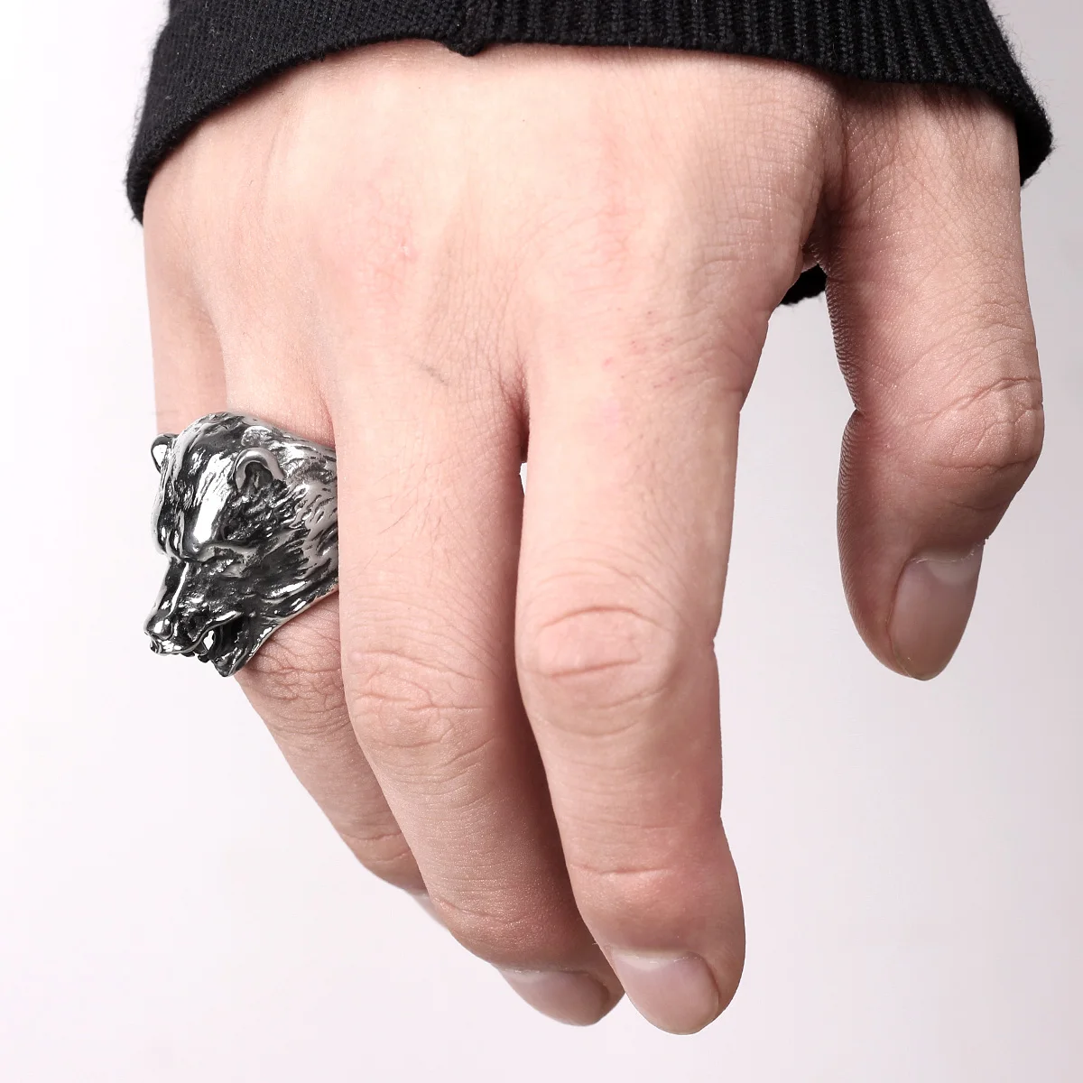 Мужские кольца из нержавеющей стали с медведем животным рок панк хип-хоп