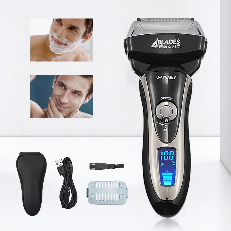 

Professional Electric Shaver for Men Reciprocating Beard Trimmer 4-head Razor Magnetic Suspension Razor Hair Shaving Machine