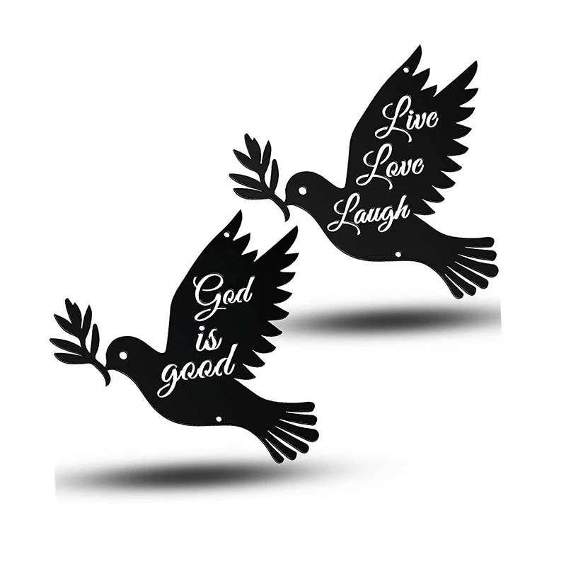 

2 Pieces Dove Of Peace Metal Art Wall Decor Live Love Laugh God Is Good For Home Decoration Accessories Vintage Metal Plate