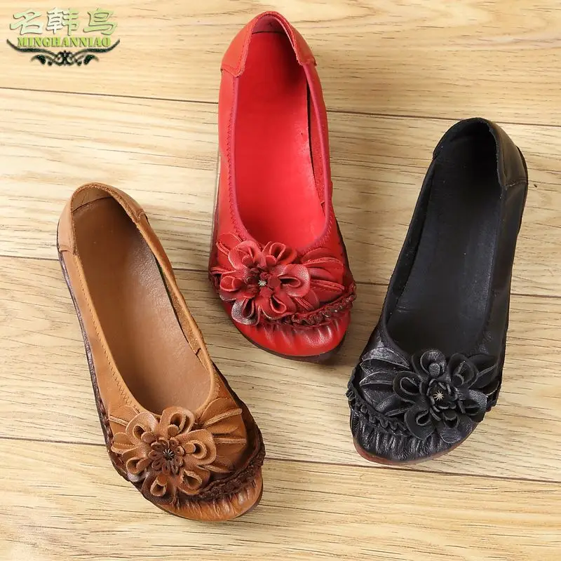 Yellow Flats Female Autumn Fashion Arrival Size 41 Mother Comfort Shoes Women's Genuine Leather Flats Ladies Loafers