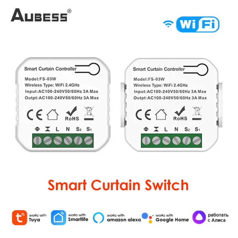 

Умный выключатель для штор AUBESS Tuya, Wi-Fi устройство для подключения роликовых штор, управление через приложение, Поддержка Google Home, Alexa, Yandex Alice