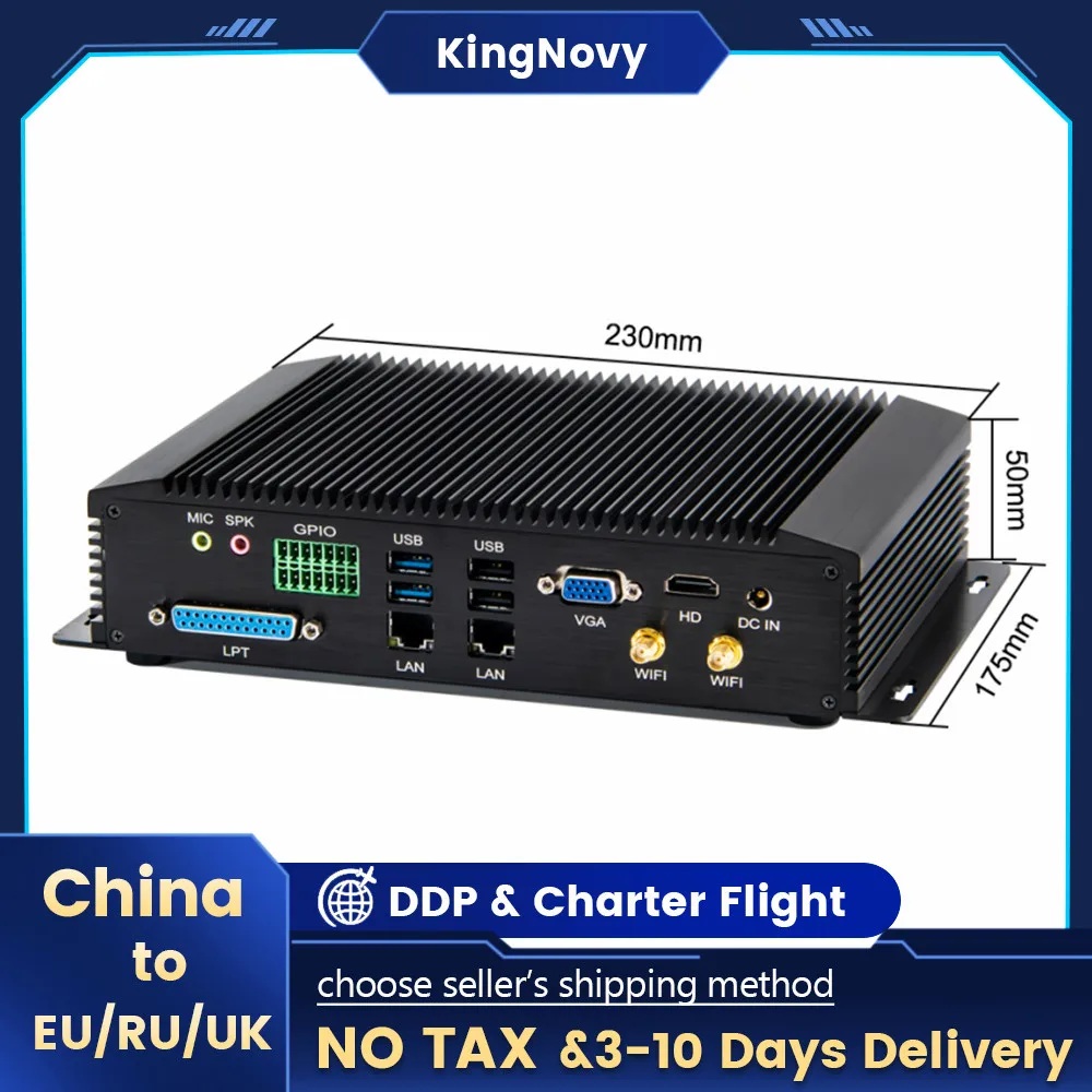 

kingNvo Fanless Mini PC NUC Core i7-8550U i5-8250U 6*COM 2*Intel Lans 8*USB Rugged Desktop Computer GPIO LPT VGA 3G/4G WiFi HTPC