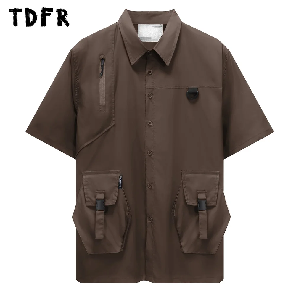 

Safari Style Pocket Short Sleeve Shirts Mens Summer Solid Color Single Breasted Lapel Loose Shirts Men