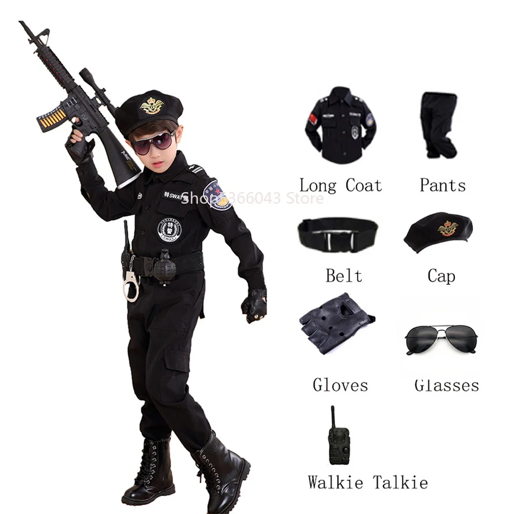 

Children Policeman Cosplay Costumes Kids Christmas Party Carnival Police Uniform Halloween Boys Army Policemen Clothing Gift Set