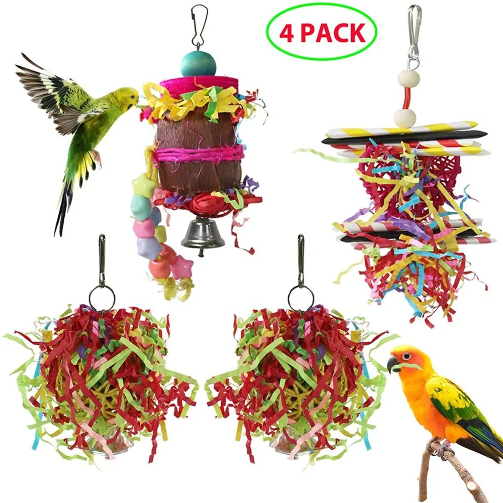 

4pcs Bird Biting Toys Small Parrot Chewing Toys Cage Hanging Christmas Articles Pet Supplies artículos para mascotas artículos