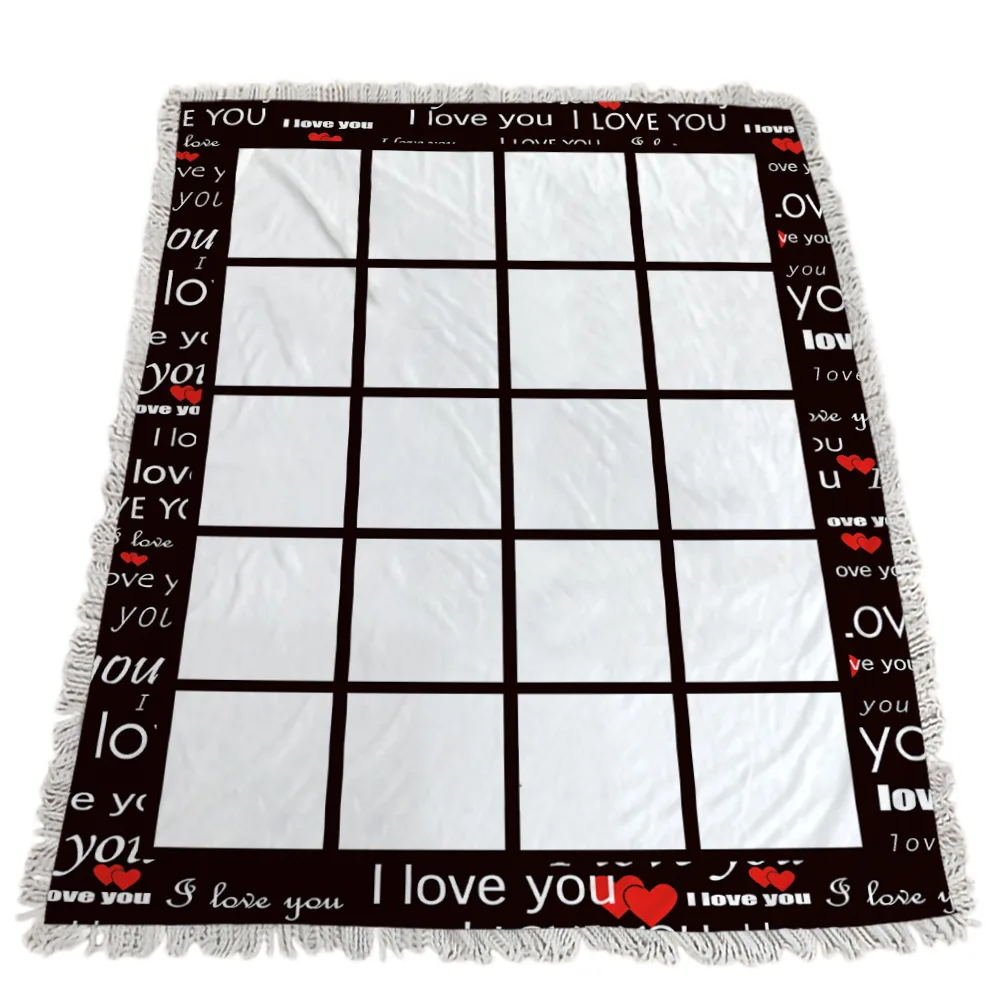 

I Love You 20 Panel Flannel Blankets Heat Thermal Transfer Sublimation Blank White Grid Lace Tassel Blanket DIY Photo Sublimated