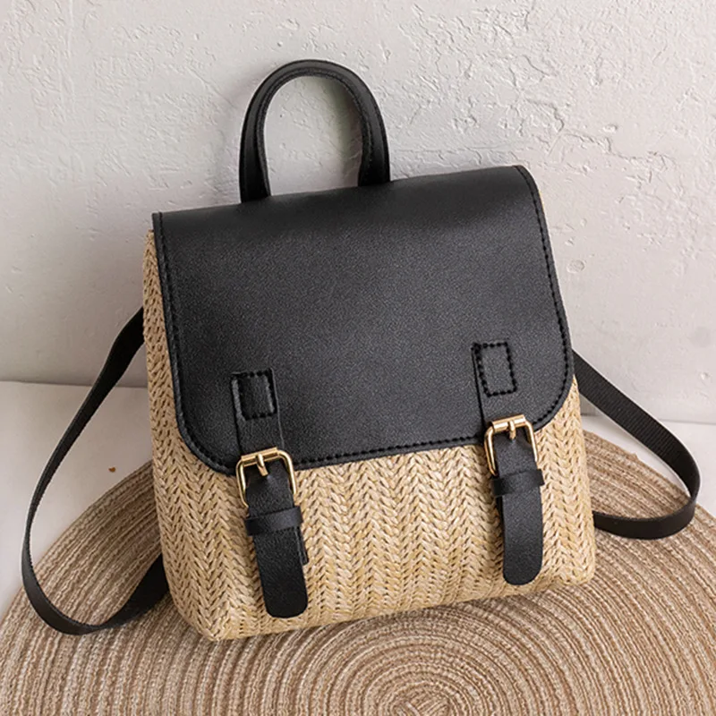 

Straw Vintage Straw Leather Fashion Backpack Designer Elegant Woven Backpack Versatile Luxury Shoulder Mochilas Women's Bag
