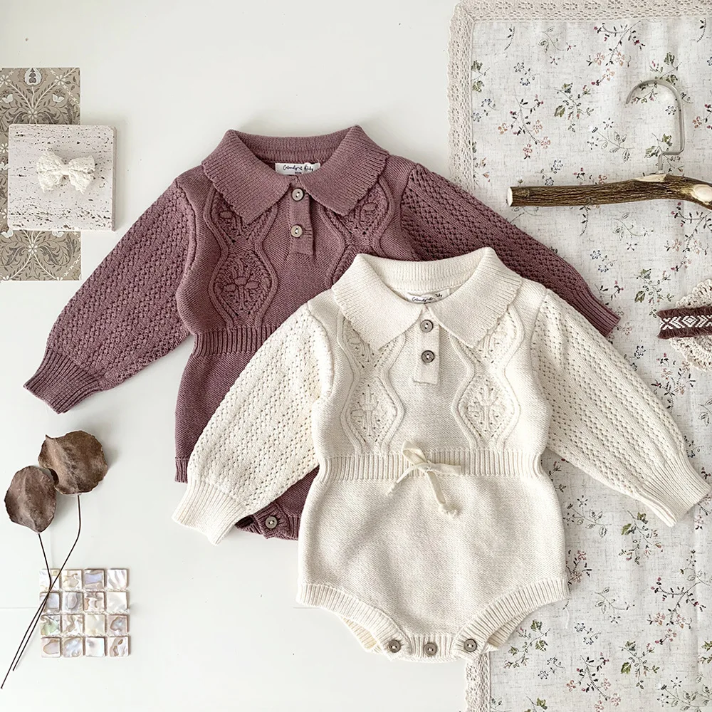 

Цельнокроеные Комбинезоны для маленьких девочек MILANCEL, трикотажная одежда с отложным воротником для младенцев