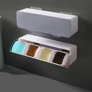 new wall mounted kitchen waterproof household four cell spice bottle with lid combo set storage box spice box kitchen gadgets free global shipping