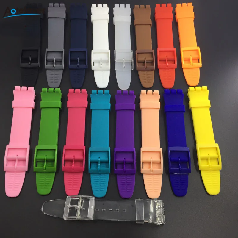 

12mm 16mm 17mm 19mm 20mm Colorful Soft Silicone Watchband for Swatch Watch Rubber Replace Bracelet Strap Band Accessories