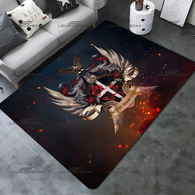 

Classic Red Crusader Pattern Carpet Square Flannel Knights Templar Rugs Modern Home Living Room Floor Mats Bedroom Carpet