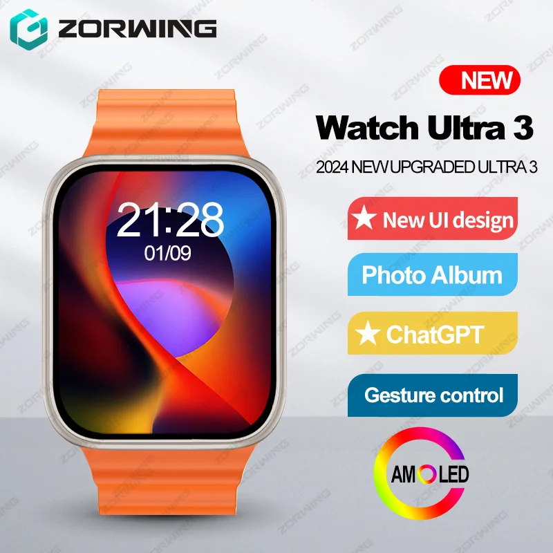 Водонепроницаемые умные часы Ultra 3 для мужчин и женщин AMOLED NFC Compass ChatGPT IP68