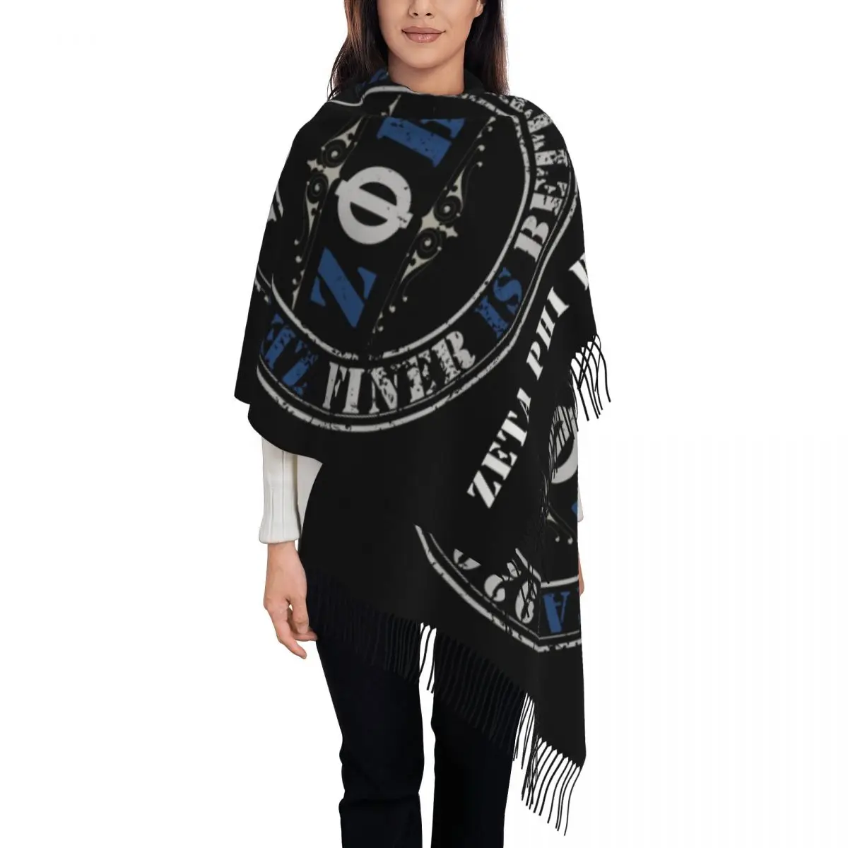 

Fashion Zeta 1920 Tassel Scarf Women Winter Fall Warm Shawls Wraps Female Zob Phi Beta White ZPB Scarves