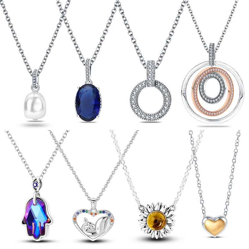 

100% 925 Sterling Silver Necklace For Women Round Pendent Sparkling Pave CZ Necklace Fashion Anniversary Birthday Jewelry Gifts