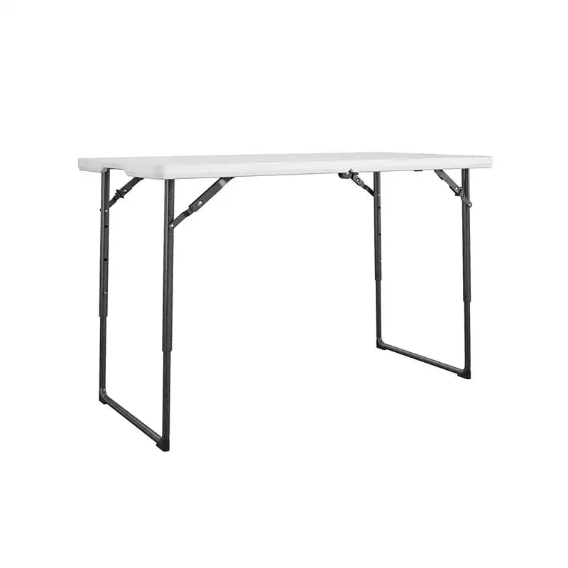

4 ft. Centerfold Blow Mold Utility Table, Adjustable Height, White Ultralight Hiking Climbing Picnic Folding Tables