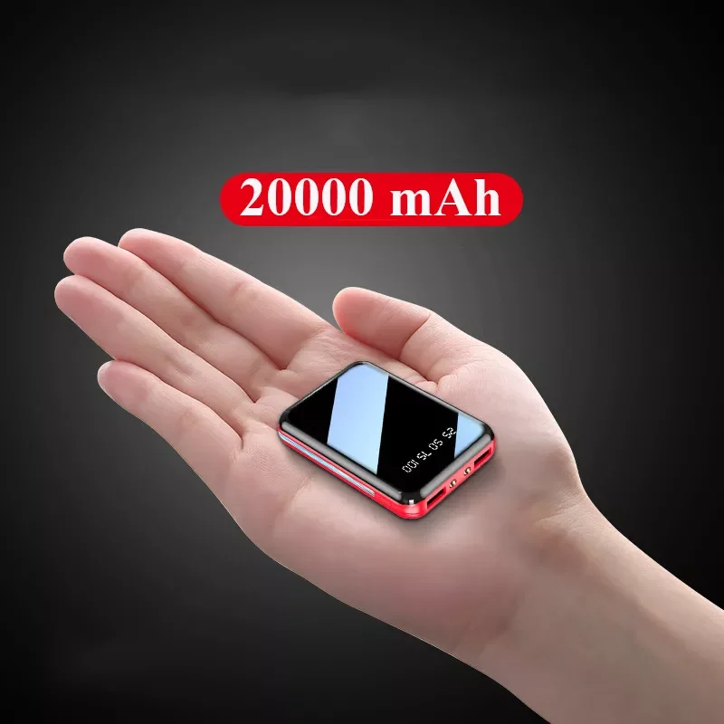 

New` 20000mAh Mini Power Bank Portable Charger Mirror Screen LED Digital Display Powerbank External Battery Pack Power Bank